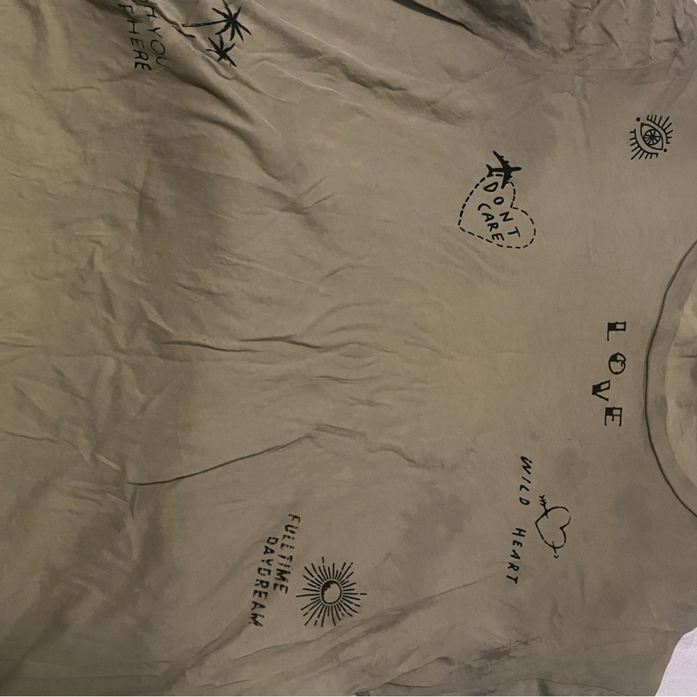 Olive Graphic Tee with Black Designs